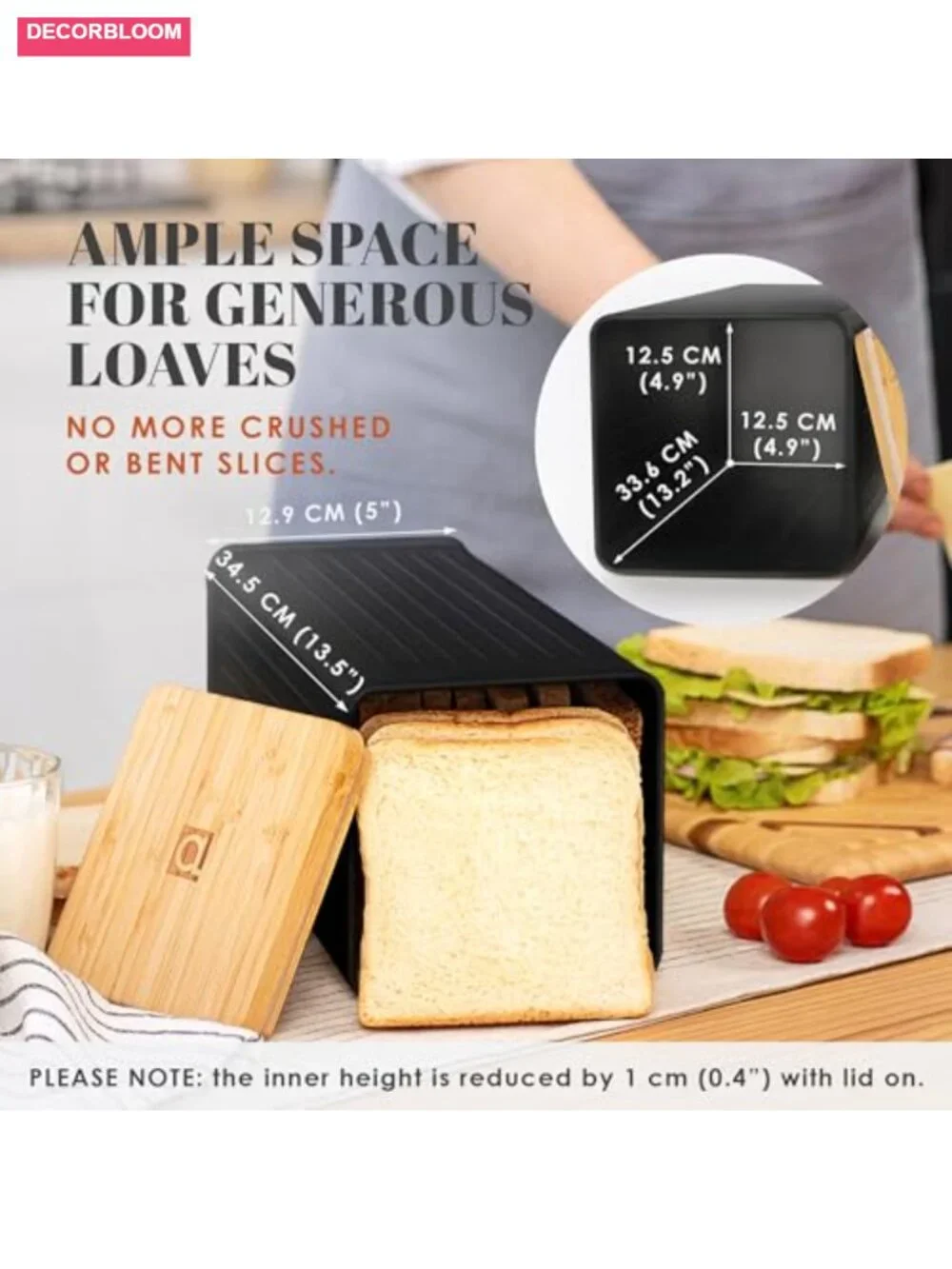 Airtight Bread Box with Bamboo Lid, 5 Liter Metal Bread Keeper